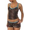 Barbotimer Set di 2 pezzi da donna estivo Y2k, top e pantaloni corti, pigiama senza maniche, spalline sottili, top con fiocco in pizzo, schiena scoperta, a righe, leopardo, vestibilità slim fit,