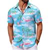 COOFANDY Camicie A Maniche Corte da Uomo Camicie Hawaii Camicie da Spiaggia Camicia Hawaiian Tropic Camicie Estive per Feste Camicia Aloha Flower Blu Fenicottero L