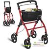 Juskys Deambulatore da Interno in Alluminio con Vassoio & Borsa - Rollator Leggero, Stretto & Pieghevole - Rosso
