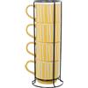 DRW Set di 4 Tazze in Ceramica Supporto in Metallo 9 x 9 cm, Giallo e Nero, Medidas: 9x9x9 cm