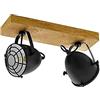 Eglo lampada da soffitto Gatebeck, 2 luci vintage, industriale, retrò, faretto da soffitto in acciaio in nero e legno in colore naturale, lampada da soggiorno, lampada da cucina con attacco E14