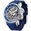 FEICE Orologio Automatico Uomo Orologio Scheletro Vetro Zaffiro con Cinturino Gomma Blue Acciaio Inossidabile Cassa 46mm FM511