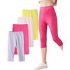 Domee Leggings 3/4 Pantaloni Corti Estivi Bambina Pacco da 4 Rosa + Viola + Rosa Rossa + Giallo 7-8 Anni (Taglia Produttore 140)
