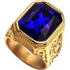 HIJONES Anello di Pietra di Cristallo da Uomo in Acciaio Inossidabile Promessa Retro Grande Pietra Preziosa Quadrata Oro Blu Navy Taglia 19