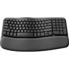 Logitech Wave Keys For Business, Tastiera Wireless Ergonomica con Supporto per I Polsi Imbottito, Grafite, Layout Tedesco QWERTZ