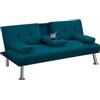 Yaheetech Divano Letto con 2 Braccioli Staccabili Divano Trasformabile Mobile Imbottito a 3 Posti Divanetto Reclinabile da Salotto con Supporto Centrale Porta Bicchieri Blu Acqua/Tessuto
