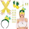 NebulaGlam 6 Pezzi Costume da Ananas Giallo, Set da Vestire con Ananas Giallo Donna, Occhiali a Forma di Ananas, Fasce per Capelli, Orecchini, Collane, Adesivi, Maniche, per Carnevale e Feste a Tema
