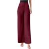 Generisch Pantaloni da donna in chiffon leggero con vita alta elastica, pantaloni fluenti, gamba dritta svasata, da donna, da cocktail, da donna, eleganti per cene di lavoro, serate formali, Vino, XXL