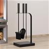 Kingson Set di 4 attrezzi per caminetto nero per bruciatori a legna, include attizzatoio, spazzola e pala e accessori per bruciatori di legna