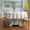 GOEXCPL Tovaglia rotonda in cotone e lino con frange, beige Diametro 180 cm, Adatta a tavoli rotondi di 120-130 cm di diametro