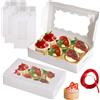 Velicber Scatole per Dolci da 20 Pezzi, Scatola di Cartone Bianca con Finestra Trasparente e Corda, 17,8 x 11 x 3,8 cm, Scatole per Cupcake Biscotti, Torte, Muffin, Pasticceria, Scatole Natalizie
