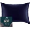 DREAMZIE Federa Sera Cuscino, Federa Seta Ipoallergenica, 19 Momme, 100% Seta, Con Cerniera Nascosta, Certificata OEKO-TEX (Blu Scuro, 40x60cm)