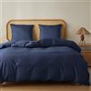 MR&HM Biancheria da letto 155 x 220 cm, 3 pezzi, in cotone, 100% cotone, 155 x 220 x 1 Plus, due federe 80 x 80 cm, con chiusura lampo, morbida e confortevole, colore: blu navy