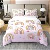 Bedluxy Set copripiumino arcobaleno in 100% cotone, per letto matrimoniale, con 2 federe, decorazioni arcobaleno, 100% cotone, set di biancheria da letto per ragazzi, ragazze, bambini e adulti