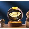 Shop-UP! Lampada Saturno 3D sfera di cristallo grande, con base e luce a led USB, confezione regalo inclusa, lampada notturna