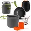 Shayson Fornello da Campeggio+Padella, Set di pentole da campeggio, Portatile Outdoor Backpacking Pentole Escursionismo Fornello da Cucina, Bruciatore a Propanoper con gas Accensione Piezoelettrica