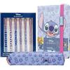 Disney Stitch Set Cancelleria Quaderno Appunti Astuccio Matite e Penna Sfera o Blocco Note Matite Colorate e Accessori Scuola (Blu)