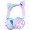 iClever Cuffie Bluetooth Per Bambini, 60 Ore Di Riproduzione, Orecchie Da Gatto A LED, Volume Sicuro 74/85dBA, Bluetooth 5.3, Ricarica Type-C, Cuffie Per Bambini Senza Fili Con Microfono