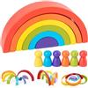 Tokaneit 12 Pezzi Arcobaleno Legno Montessori, Blocchi Arcobaleno di Legno, Arcobaleno Legno, Legno Arcobaleno Giocattolo, Giocattolo di Apprendimento Geometria Costruzioni Puzzle Giochi Educativo
