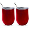 QUTHZZHY Bicchieri da vino isolati con coperchio, confezione da 2 pezzi, a doppia parete, in acciaio inox, senza manico, 12 oz, durevoli e isolati, per champagne (incluse cannucce e pennello)
