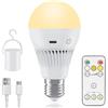GIACOMO Lampadina Ricaricabile USB C Con Telecomando, 9W Lampadina Senza Fili Con 3 Colore, E27 Lampadina LED Dimmerabile Touch Control Con Timing, 3000mAh Luce di Emergenza Con Gancio per Casa ed Esterni