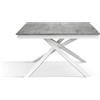 KONTE.DESIGN Tavolo VOLPAIA in legno, finitura grigio cemento e base in metallo verniciato bianco, allungabile 140x80 cm - 190x80 cm