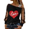 Gumiao Felpe per San Valentino da donna 2024 T-shirt grafiche a cuore amore alla moda T-shirt grafiche a cuori carini, Rosso, Large