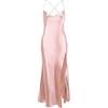 Generic Abito da Donna in Raso Senza Maniche con Spalline con Scollo Anello Abiti da Cerimonia con Spacco Aderente Estivo Increspato Vestito Invernale Elegante