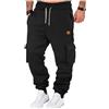 Generic Pantaloni della tuta da uomo larghi in tinta unita morbidi con tasche da jogging vestibilità rilassata pantaloni sportivi da salotto casual pantaloni attivi comodi yoga comodi 2024 corsa, Nero , 3XL