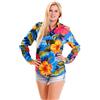 V.H.O. King Kameha | Funky Camicia Hawaiana per Donne | a Maniche Lunghe | Front-Pocket | Grande Fiore | Azzurro Blu Light Blue