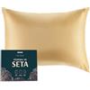 DREAMZIE Federa Sera Cuscino, Federa Seta Ipoallergenica, 19 Momme, 100% Seta, Con Cerniera Nascosta, Certificata OEKO-TEX (Oro, 40x60cm)