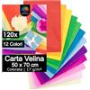 OfficeTree 120 fogli di carta velina, 50 x 70 cm, 12 colori, 17 g/m², foglio di seta colorato per artigianato, carta velina confezione regalo, carta velina grande formato