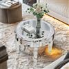 Artloge Tavolino Rotondo in Vetro Specchio: Cristallo 60cm Tavolino da Caffè per Soggiorno Argento Diamante Moderno Tavolino Laterale Tondo da Salotto Lusso per Divano