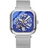 DAXIAOYU Orologi da uomo, quadrato, automatico, meccanico, casual, impermeabile, luminoso, orologio da polso, Blu, Business