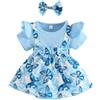 JiAmy Vestiti per Neonata, Pagliaccetto Vestito Manica Corta a Volant Floreale Bretella Gonna Tuta Set 3-6 Mesi, Blu
