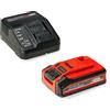 Einhell Original Einhell 4 Ah PLUS Power X-Change Starter Kit (1 batteria X 18 V 4 Ah PLUS, 1 caricabatterie 3 A, tempo di ricarica 75 min, adatto per tutti i dispositivi Power X-Change)
