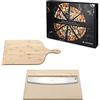 Navaris Pietra Refrattaria per Pizza - per Cuocere nel Forno Pane Pizze - Teglia Rettangolare 38x30cm Cordierite 800° con Pala Mezzaluna Ricettario