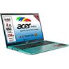 acer Notebook ultraleggero Intel N 6000 4 Core, SSD M2 PCi 256Gb, Ram 8 Gb DDR4, Display FHD da 15,6, Web cam, Usb, hdmi, bt, lan, wi-fi, Win 11 Pro, Libre Office, Pronto all'uso Gar. Italiana