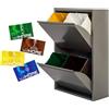 WELL HOME MOBILIARIO & DECORACIÓN Pattumiera e riciclaggio in metallo a 4 scomparti + 4 etichette magnetiche, 4 x 17 l (68 L) grigio lucido