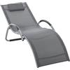 Outsunny Lettino Prendisole in Alluminio, Sedia Sdraio da Giardino in Texteline Grigio Scuro con Poggiatesta Rimovibile 160x60x65cm|Aosom