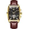 OLEVS Orologio da uomo quadrato di lusso automatico a carica automatica scheletro marrone traspirante cinturino in pelle vestito multi-calendario impermeabile fasi lunari elegante regalo adatto