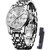 OLEVS Mens Watches Dress Designer Diamond Analog Quartz Stainless Steel Silver Waterproof Metal Date Chronograph Roman Numerals Gent Wrist Watch