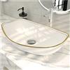 MEJE 56 x 40 CM Lavabo da appoggio ovale con bordo in oro di lusso Lavabo da appoggio in ceramica in porcellana Lavabo artistico