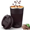 MOMSIV, tazza termica da 380 ml, antiscivolo, in acciaio inox, da viaggio, a doppia parete, isolata, a prova di perdite, con coperchio, marrone