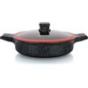 Herzberg,HGRSSLW28, Casseruola bassa in granito con coperchio in vetro, Ideale per Cucina Sana, Resistente ai Graffi, Facile da Pulire, 28 cm, colore: Rosso e Nero