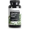 natural elements Vitamina B12, Metilcolbalamina B12 Vegan, 180 Compresse (6 mesi), 500µg Vitamina B12 e 200µg Acido folico, Dosaggio ottimale, senza Additivi inutili, prodotta in Germania e testata in Laboratorio