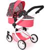 Bayer Chic 2000® Passeggino per bambole 2 in 1 Mika - Corallo Butterfly - Pieghevole - Manico regolabile in altezza 47-80 cm - Telaio moderno - Bambole fino a 52 cm - 4-8 J