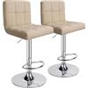 Leader Accessories 2 x Sgabello da Bar o Cucina in Similpelle, Regolabile e Girevole a 360°, con Schienale e Poggiapiedi, Struttura in Acciaio Cromato, Doppia cucitura quadrata,Beige