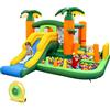 COSTWAY Castello Gonfiabile Tropicale 8 in 1 con Soffiatore 680W, Gonfiabile per Bambini con 2 Piscine e 50 Palline, Rete da Pallavolo, Porta da Calcio, Scivolo e Area di Salto, 468 x 406 x 240 cm