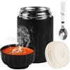 JGCJGG Thermo per Alimenti 600ml Contenitore Termico per Alimenti Caldi Acciaio Inox Contenitore Termico per Cibo con Cucchiaio Contenitori per Zuppe a Prova di Perdite per Zuppa Porridge e Riso, Nero